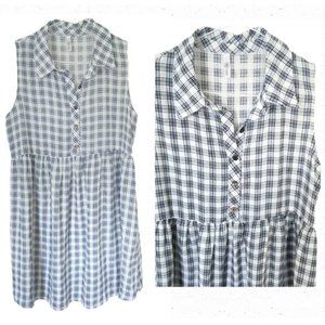 Daisies Plaid Collar Sleeveless Dress with Wooden Buttons size S